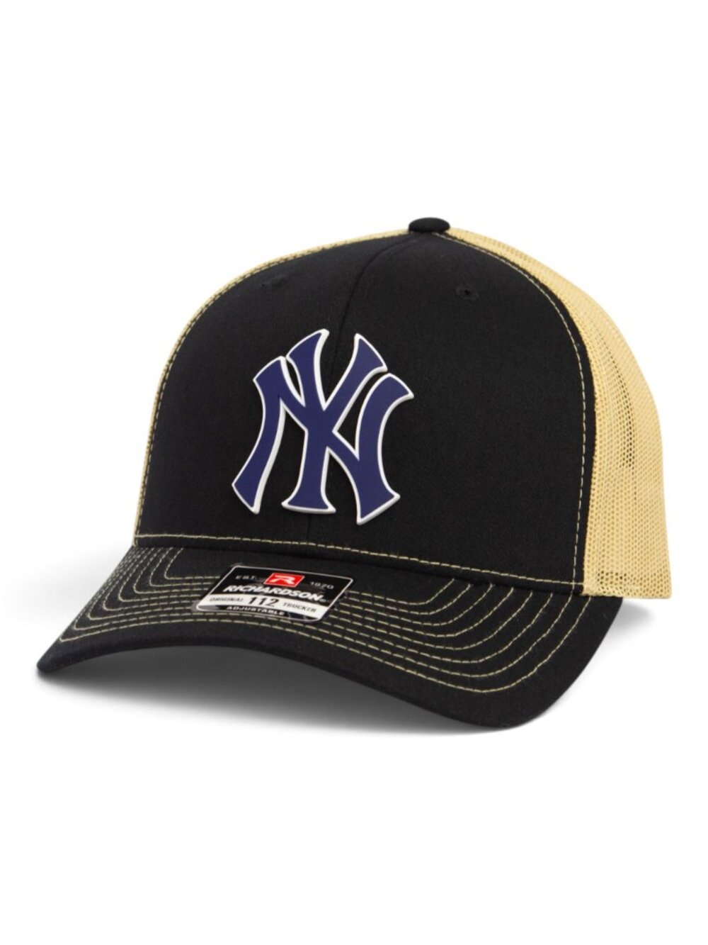 New York Yankees NY Navy 3D Snapback Trucker Hat- Black/ Vegas Gold